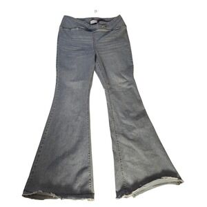 Vanilla Star Women Light Wash Blue XL  Crossover V-Waist Flare Jeans Raw Hem